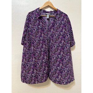Catherines Womans Button Up Speckeled Top Size 3X Office Career Everyday‎ Casual